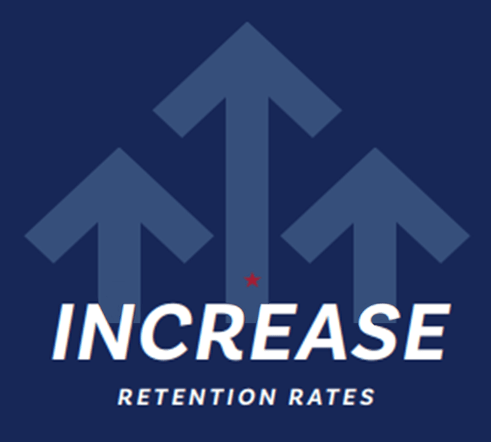 Image with upward arrows that says: Increase Retention Rates